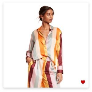 Striped Satin Pajama Set - Multicolor